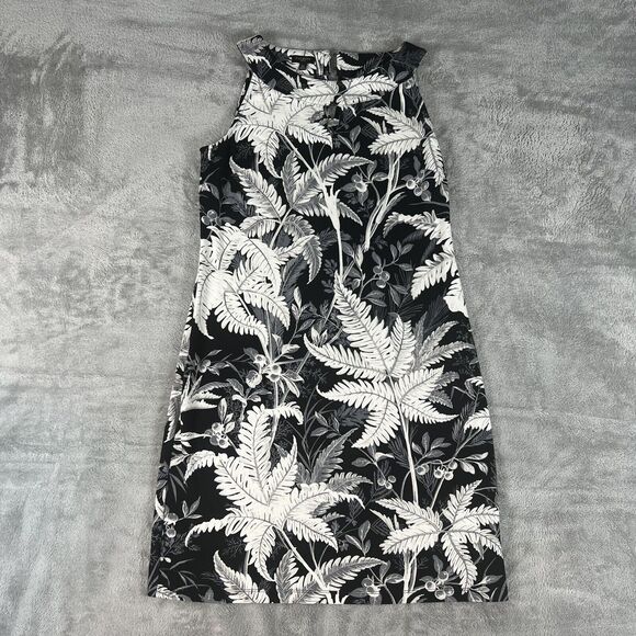 Talbots Black and White Botanical Audrey Dress Size Med Petite Floral Sleeveless - Picture 1 of 7